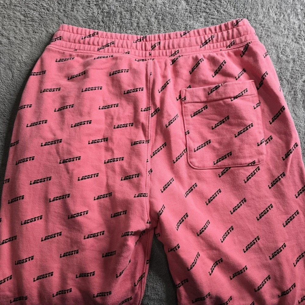Lacoste Sweatpants Mens Medium Pink LIVE AOP Terry Cloth Fleece Jogger Lounge